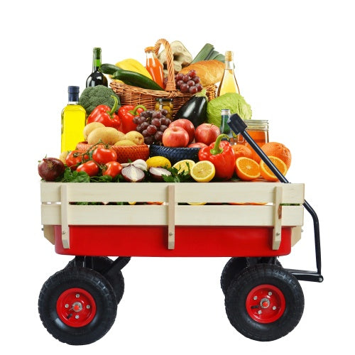 Outdoor Wagon with Wood Railing Air Tires - Lawnbeast