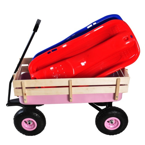Outdoor Wagon with Wood Railing Air Tires - Lawnbeast