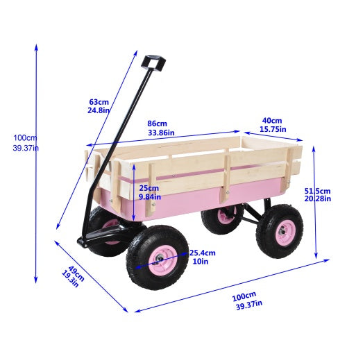 Outdoor Wagon with Wood Railing Air Tires - Lawnbeast