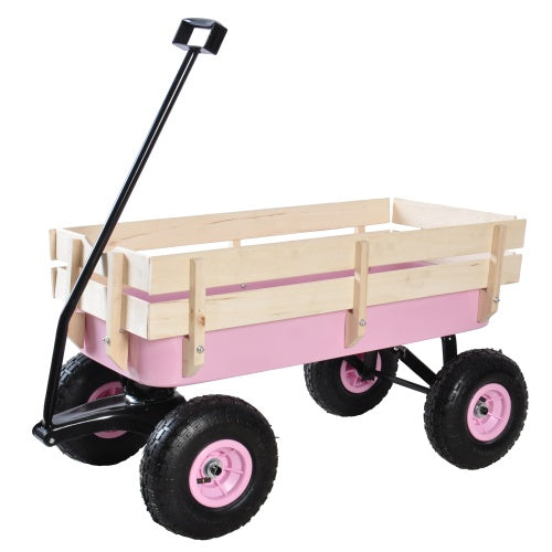 Outdoor Wagon with Wood Railing Air Tires - Lawnbeast