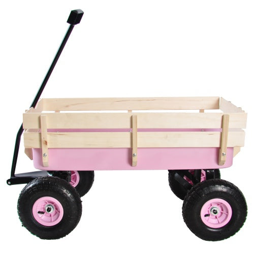Outdoor Wagon with Wood Railing Air Tires - Lawnbeast