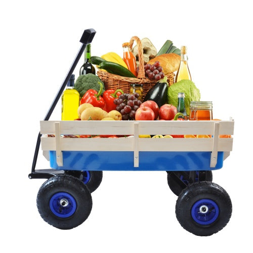 Outdoor Wagon with Wood Railing Air Tires - Lawnbeast