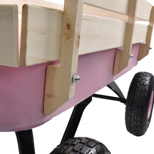 Outdoor Wagon with Wood Railing Air Tires - Lawnbeast