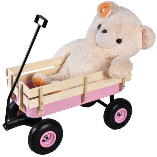 Outdoor Wagon with Wood Railing Air Tires - Lawnbeast