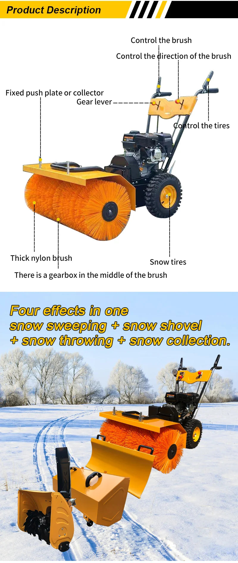 Snow Removal Machine Cleaner Road Sweeper Snowblower Cleaner Snow Removal Equipment Snow Plow Sweeper