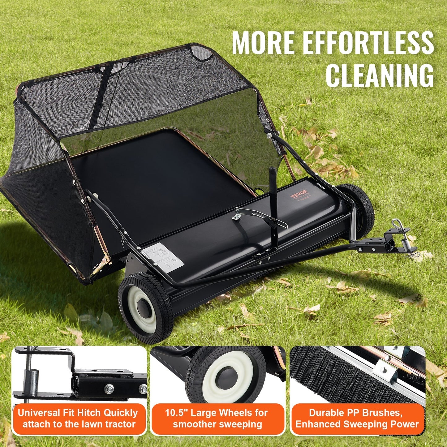 VEVOR Tow-Behind Lawn Sweeper 52-inch - Lawnbeast