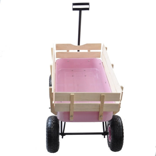 Outdoor Wagon with Wood Railing Air Tires - Lawnbeast