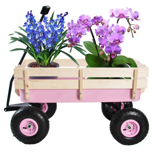 Outdoor Wagon with Wood Railing Air Tires - Lawnbeast