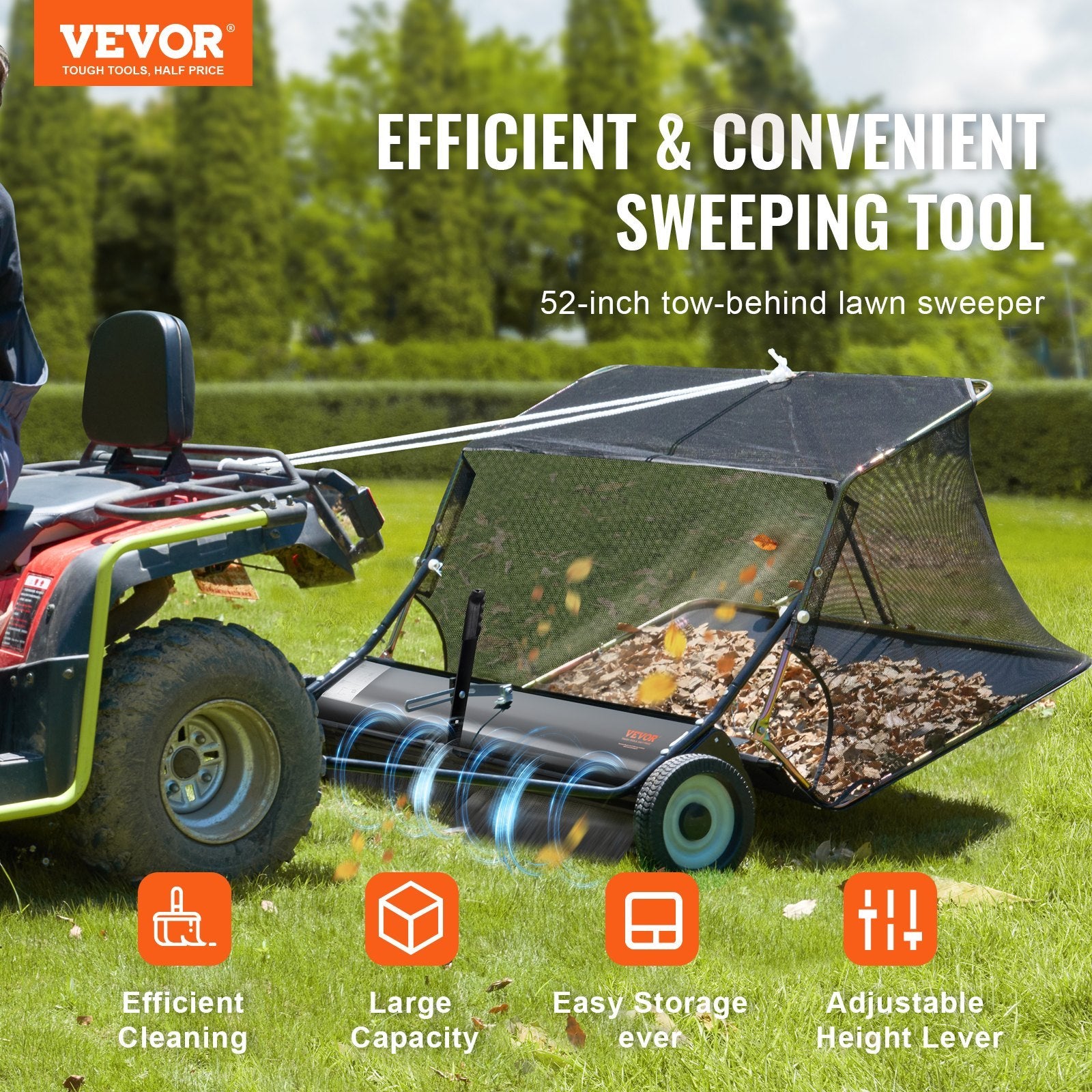 VEVOR Tow-Behind Lawn Sweeper 52-inch - Lawnbeast